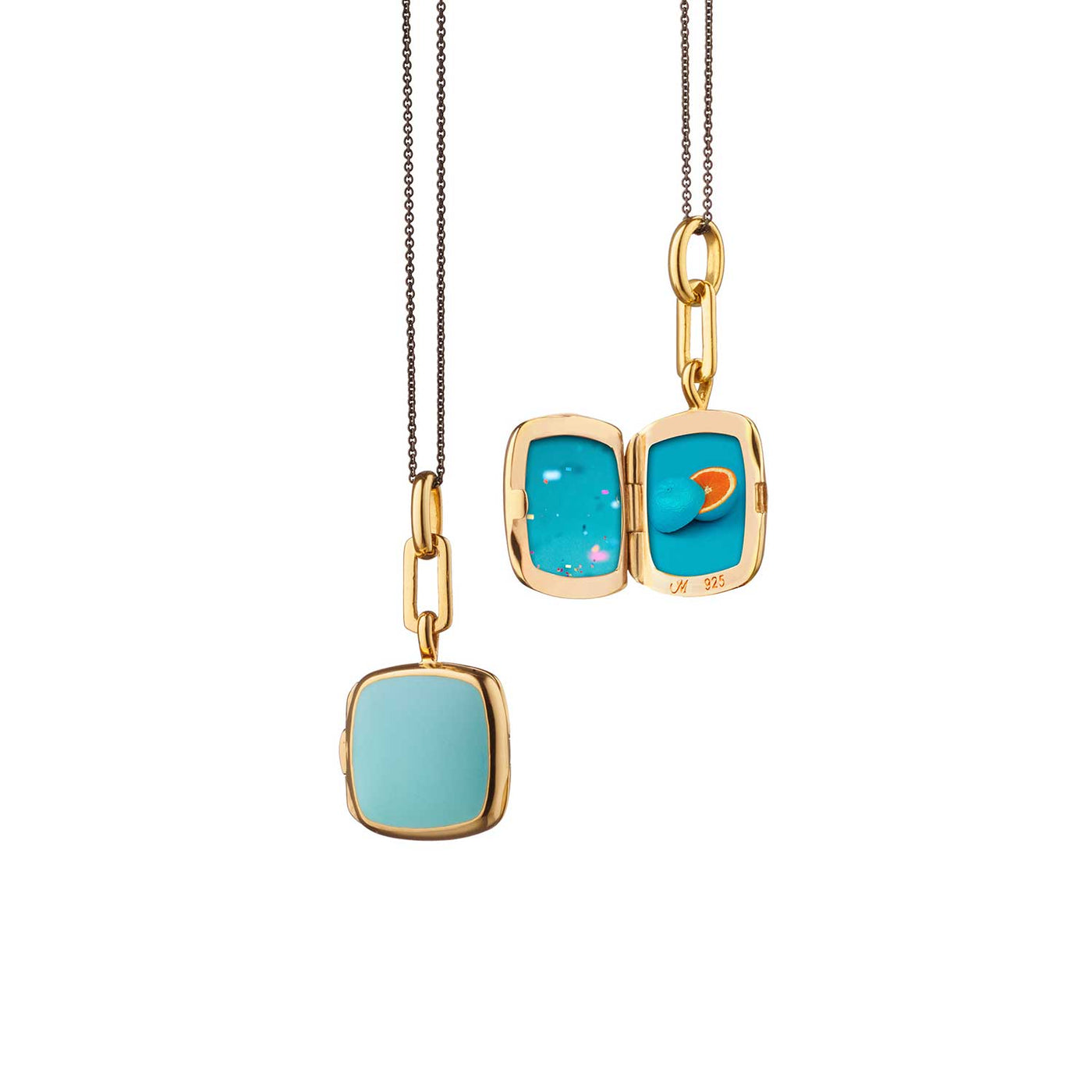 Monica Rich Kosann Turquoise Enamel Gold Vermeil Cushion Locket Pendant – VL-2000-Turq