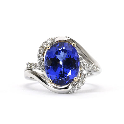 Heera Moti 14k White Gold Tanzanite and Diamonds Free Form Ring – LD6751-301