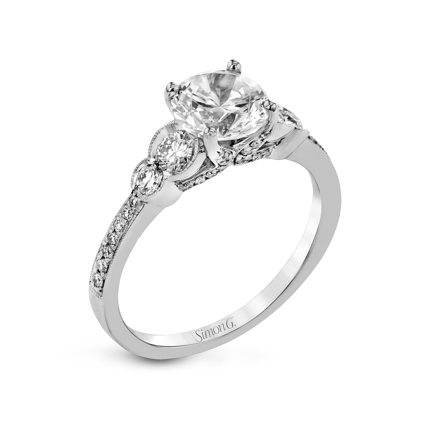 Simon G 18k White Gold Round Straight Diamond Semi-Mount Engagement Ring – MR2845