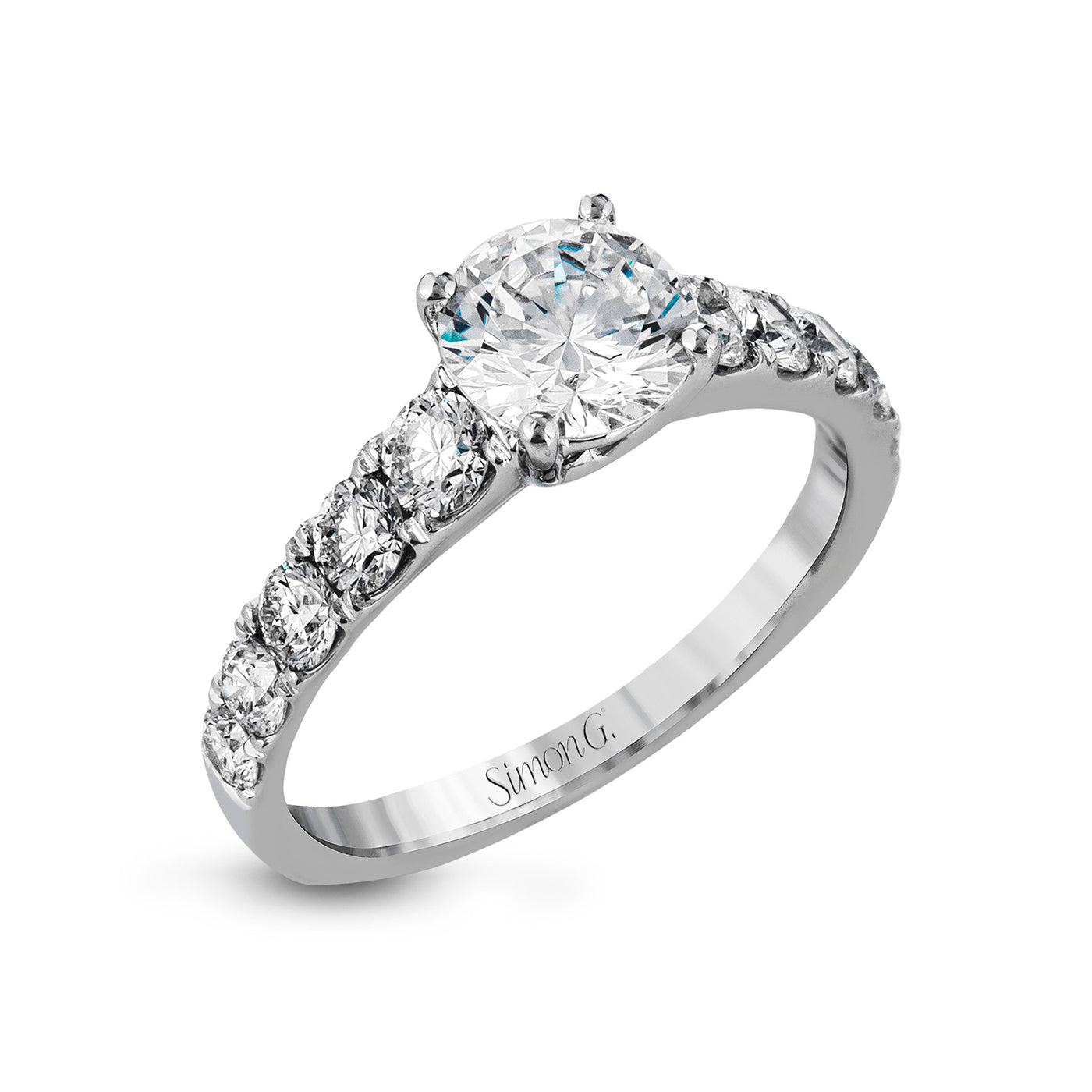 Simon G 18k White Gold Round Straight Diamond Semi-Mount Engagement Ring – MR2548