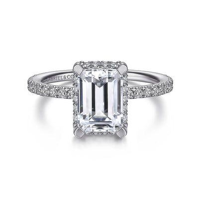 Gabriel & Co. 14k White Gold Emerald Cut Hidden Halo Diamond Semi-Mount Engagement Ring – ER14719E8W44JJ.CSCZ