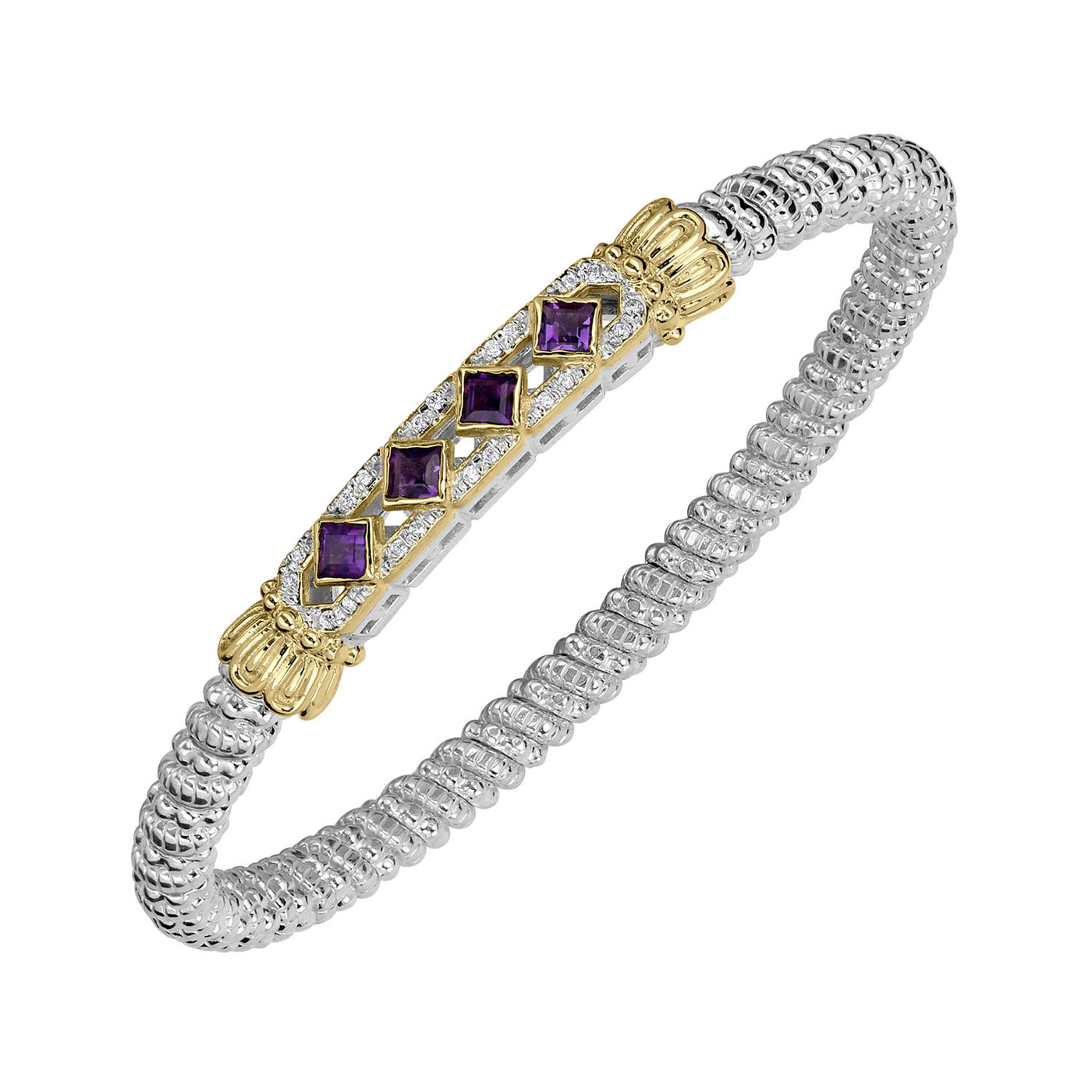 Vahan Sterling Silver Yellow Gold Moiré Beaded® Bangle Bracelet with Diamond – 23418DAMY04