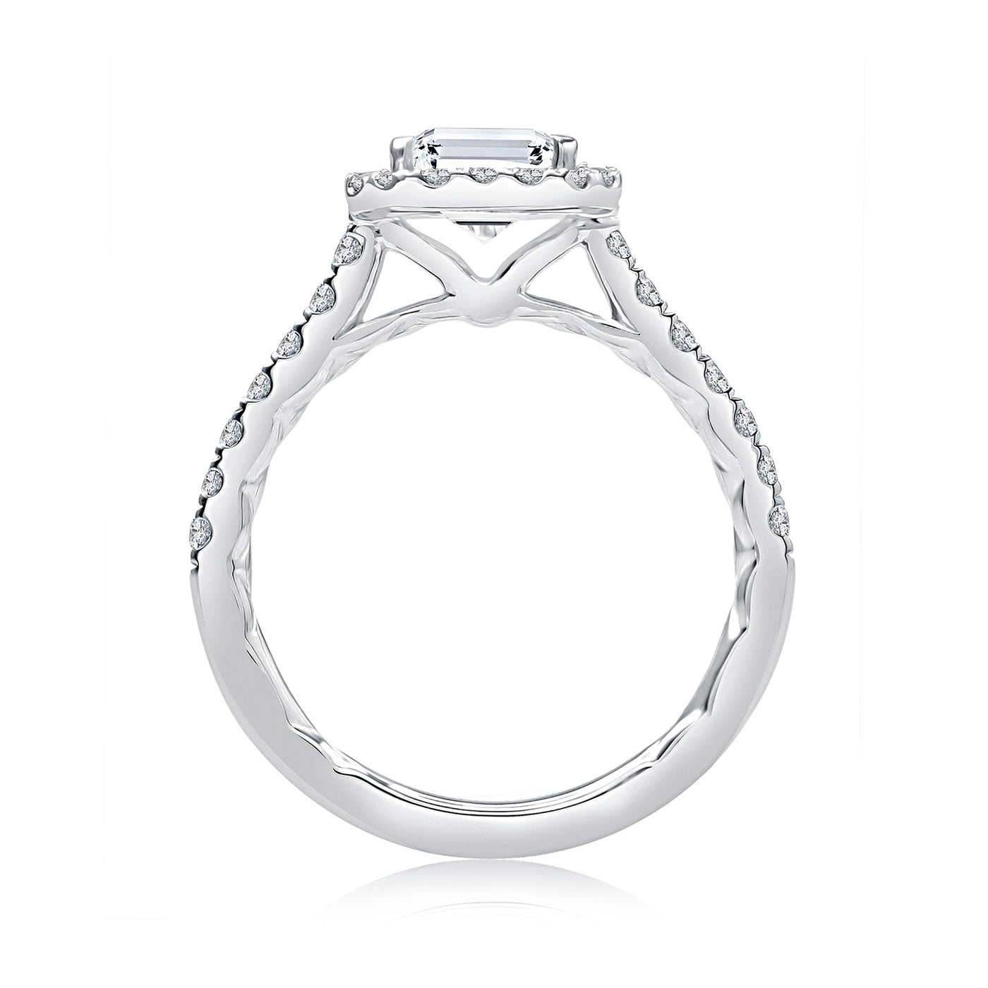 A.Jaffe 14k White Gold Emerald Shape Halo Diamond Semi-Mount Engagement Ring – ME2051Q/201