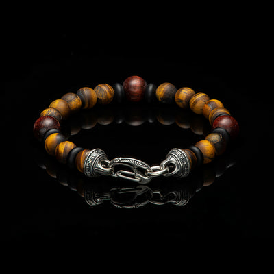 William Henry Dragon Fire II Beaded Bracelet with Red Tiger Eye and Sterling Silver