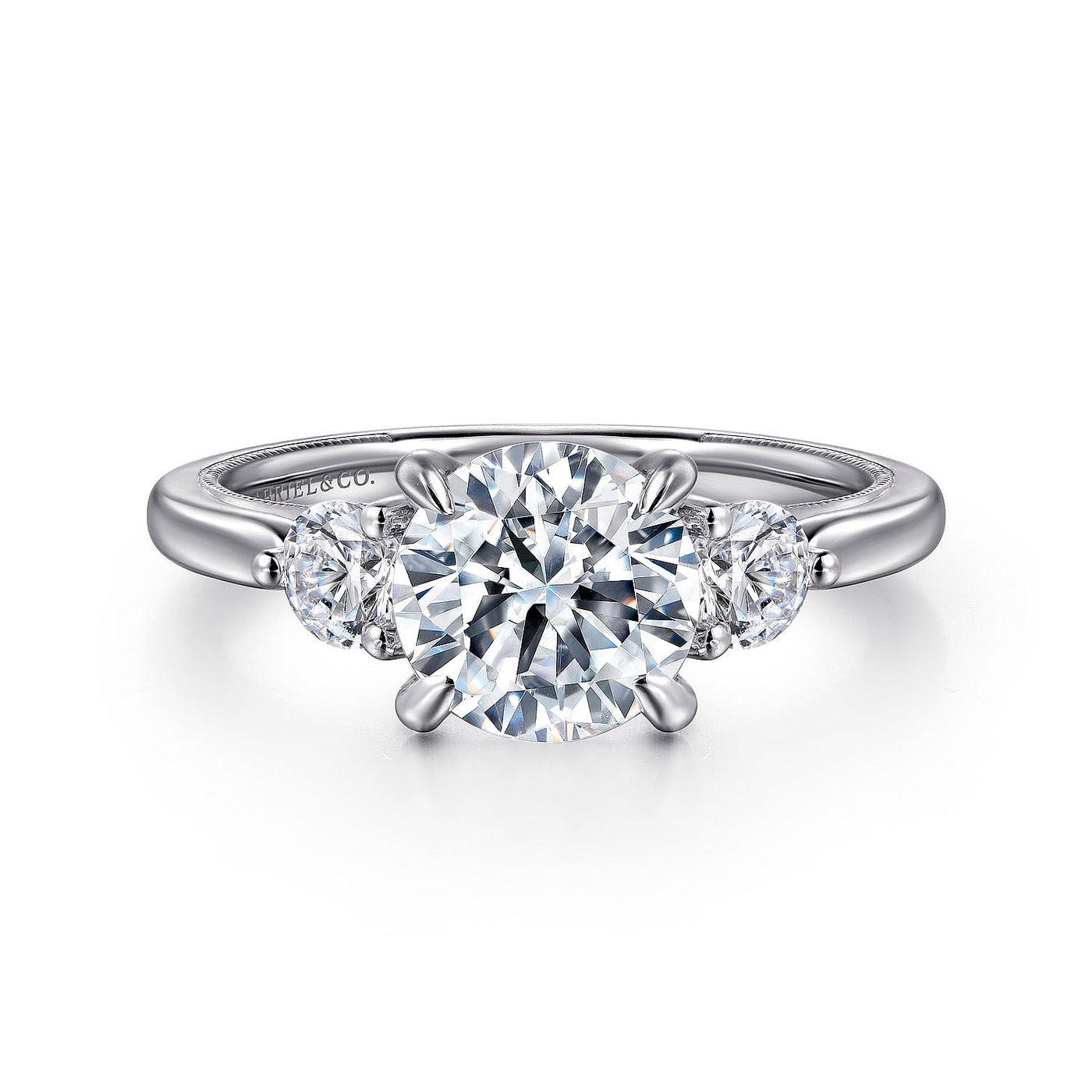 Gabriel & Co. 14k White Gold Round Three-Stone Halo Diamond Semi-Mount Engagement Ring – ER16252R6W44JJ.CSCZ