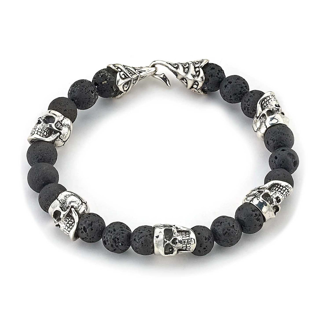 Samuel B Sterling Silver Skulls and Lava Beaded Bracelet – 59517B.SLLAVA