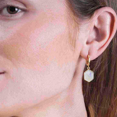 Jorge Revilla Sterling Silver 18k Yellow Gold Vermeil Geo Drop Moonstones Earrings – PE129-83/ESO