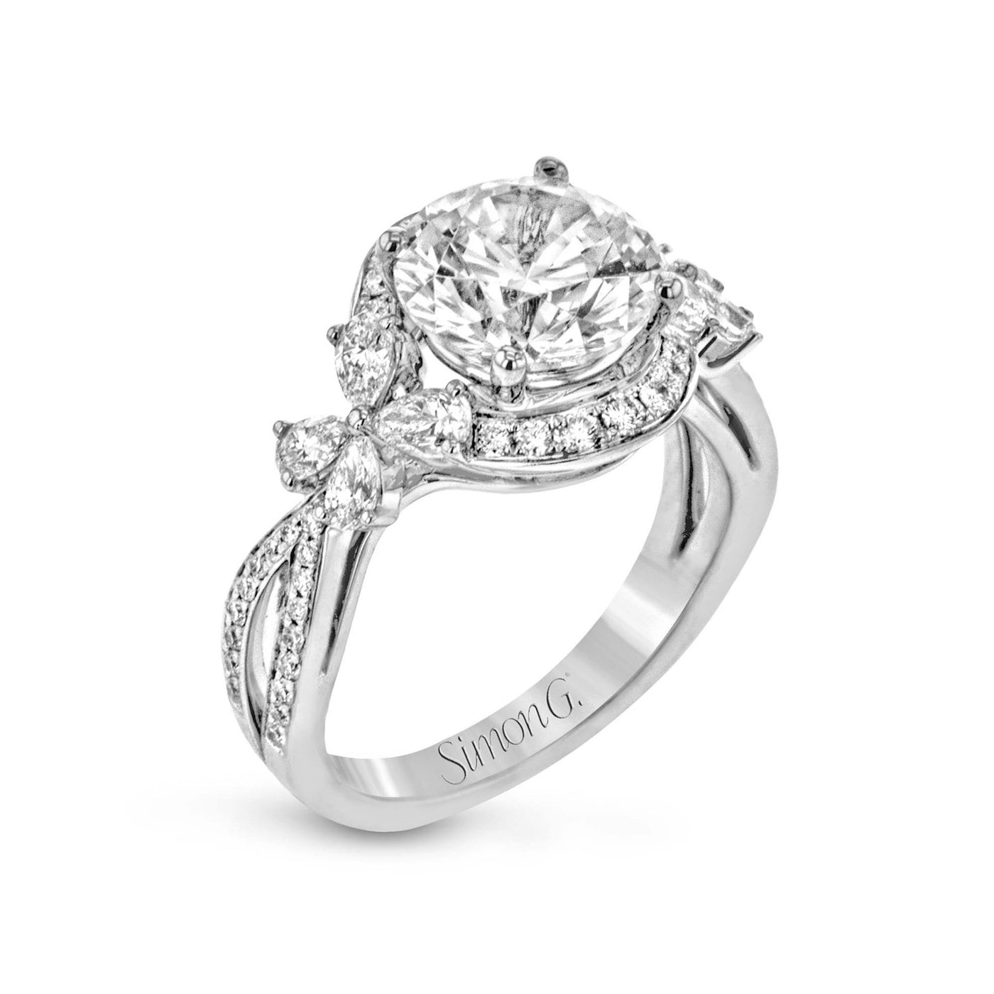 Simon G 18k White Gold Round Halo Diamond Semi-Mount Engagement Ring – LP2301