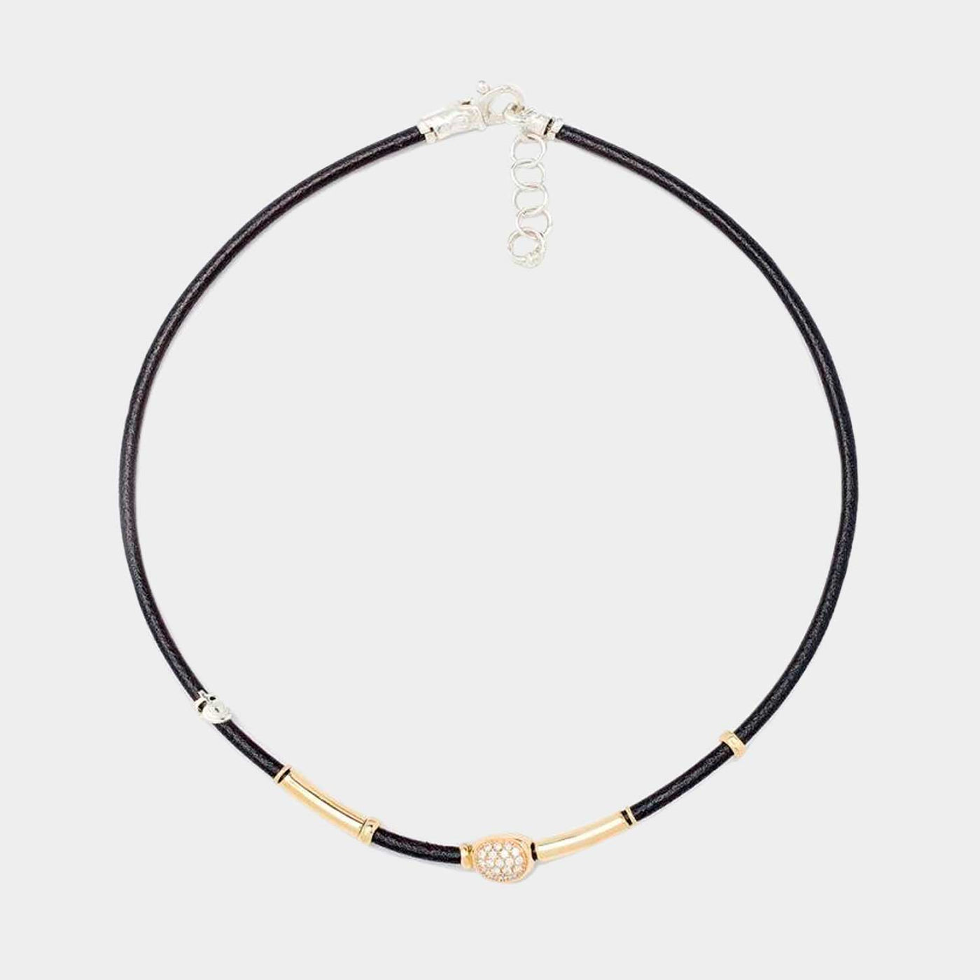 Misani Milano 18k Yellow Gold and Sterling Silver Black Leather Toyama Bay Chain – C2163