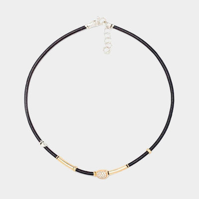 Misani Milano 18k Yellow Gold and Sterling Silver Black Leather Toyama Bay Chain – C2163