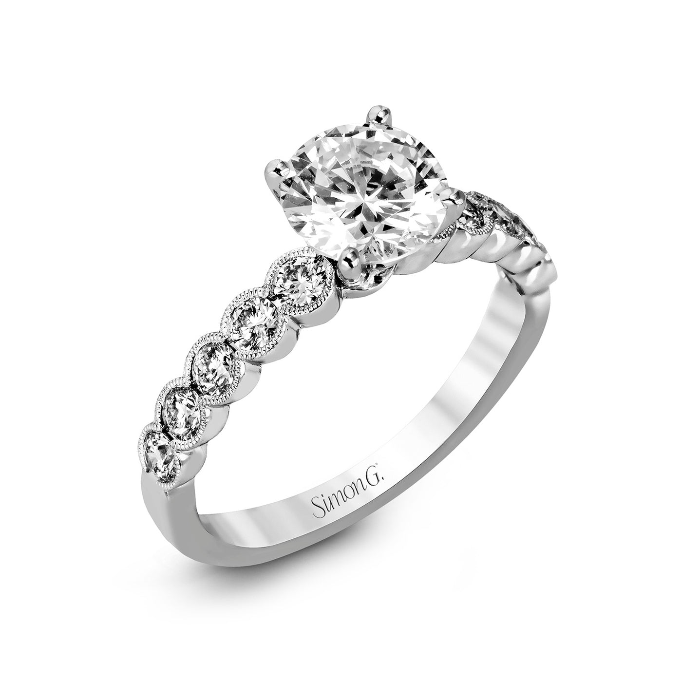Simon G 18k White Gold Round Solitaire Diamond Semi-Mount Engagement Ring – MR2566