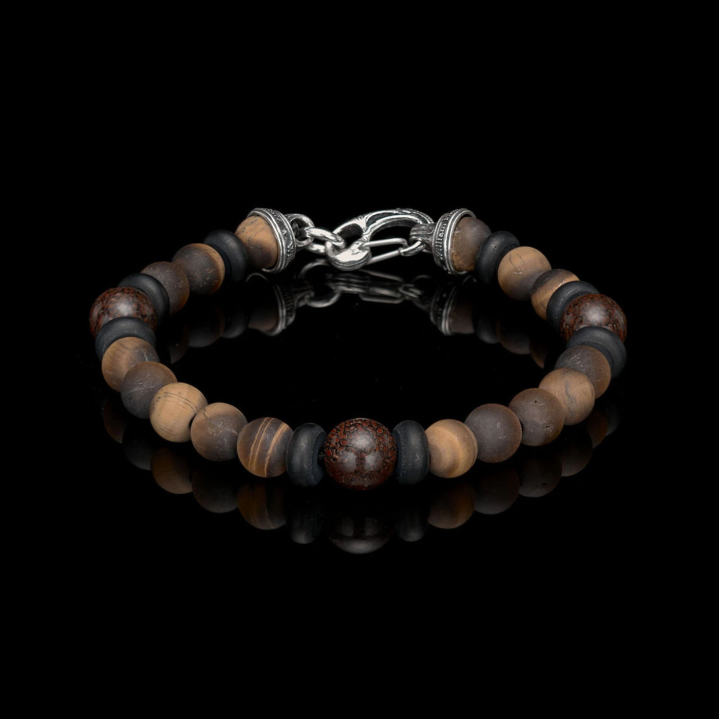 William Henry Dragon Fire Beaded Bracelet with Tiger Eye/Dinosaur Bone/Onyx – BB15 DB TE-LG