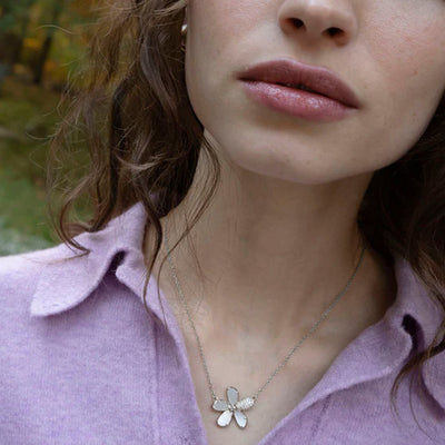 Monica Rich Kosann Mother of Pearl Flower with White Sapphire Necklace – CH-41773