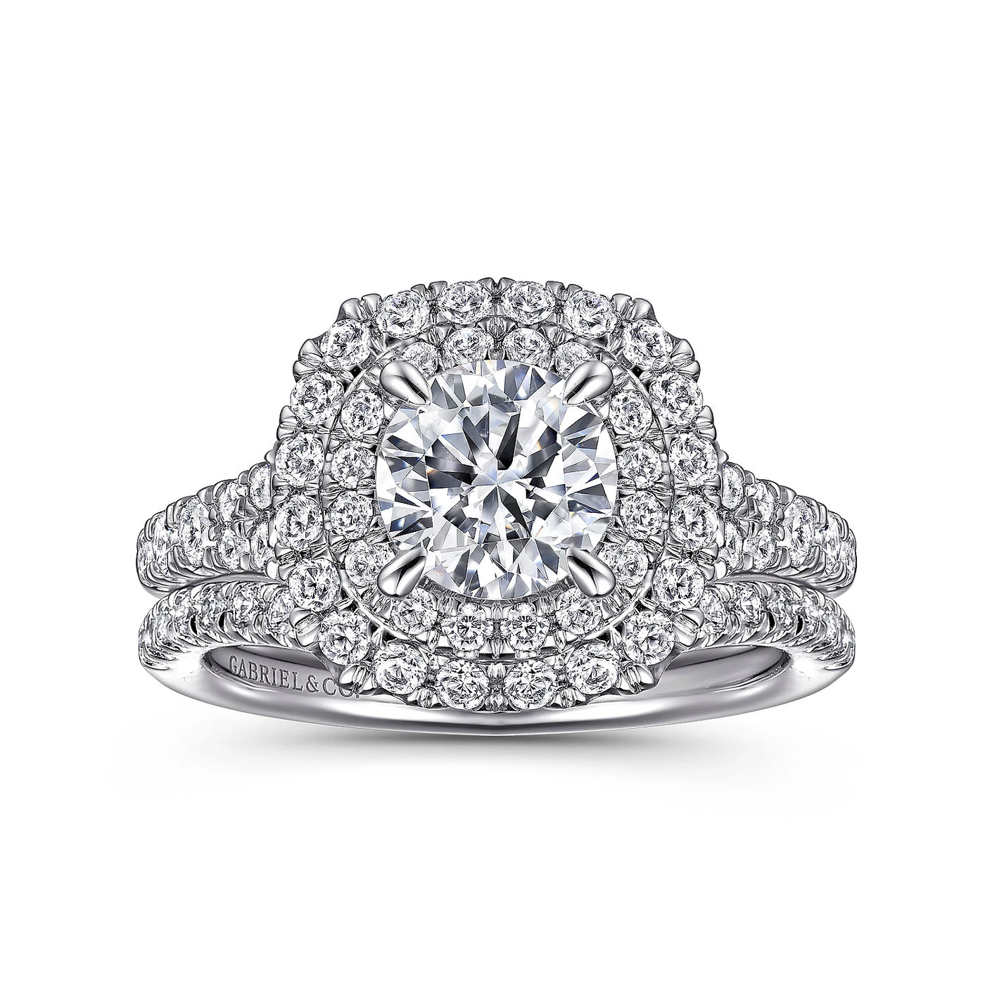 Gabriel & Co. 14k White Gold Cushion Double Halo Diamond Semi-Mount Engagement Ring – ER10754W44JJ.CSCZ