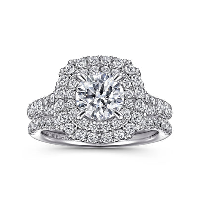 Gabriel & Co. 14k White Gold Cushion Double Halo Diamond Semi-Mount Engagement Ring – ER10754W44JJ.CSCZ