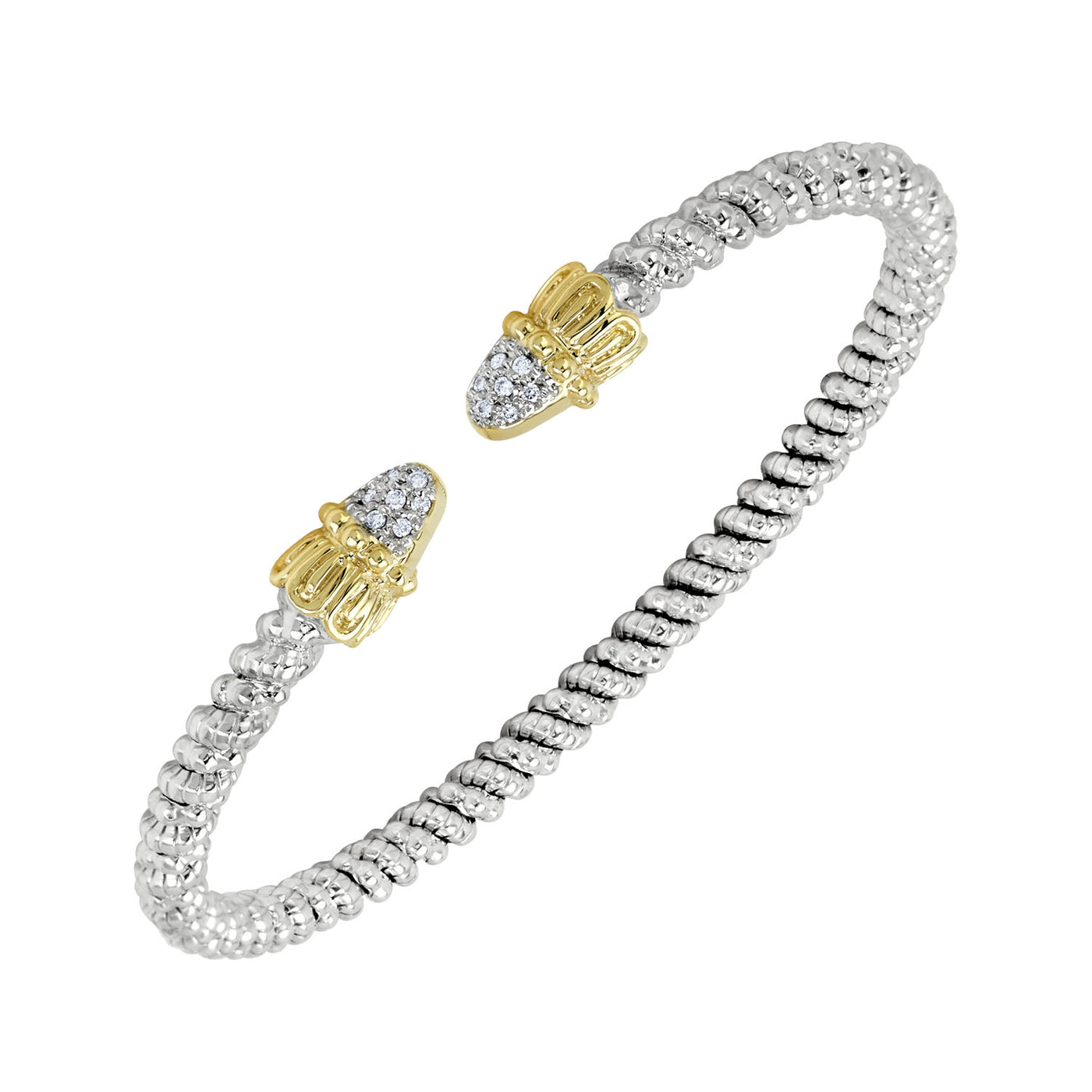 Vahan Sterling Silver Yellow Gold Moiré Beaded® Bangle Bracelet with Diamond – 22919D03