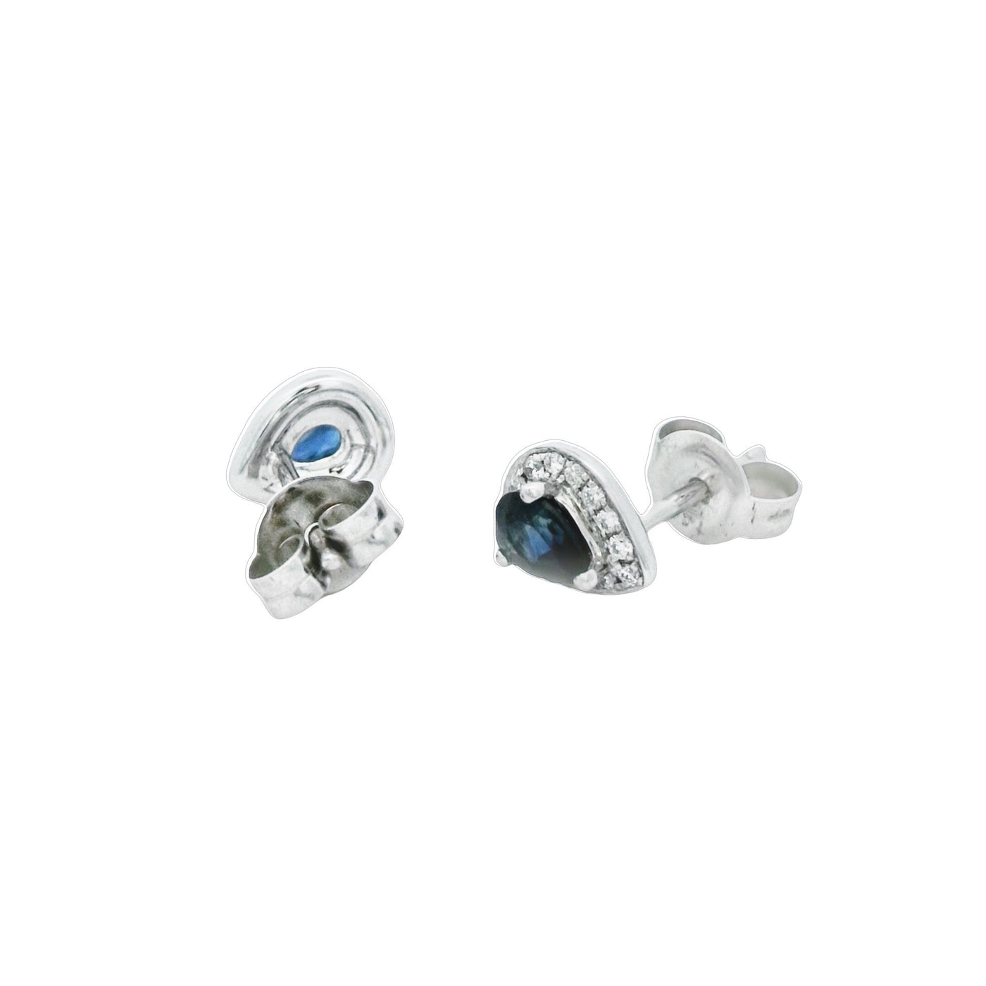 Prima Diamond 14k White Gold Halo Pear Stud Diamond and Sapphire Earrings – PE328DS