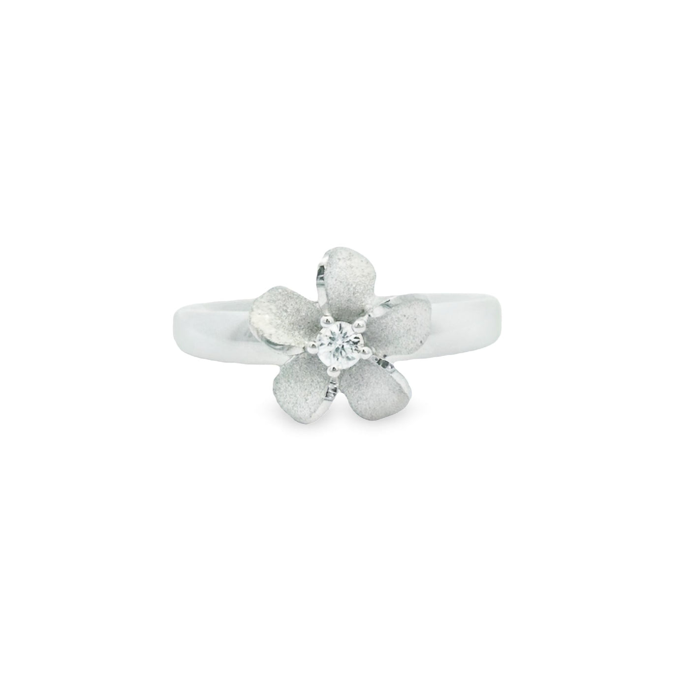 Denny Wong Designs Sterling Silver White Sapphire Plumeria Ring – FRP_0SWSAH