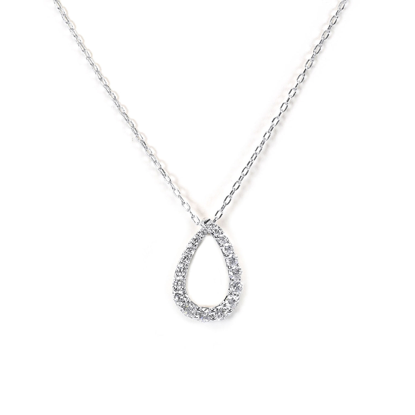 Afarin Co 18k White Gold Diamond Drop Pendant Necklace – 70373