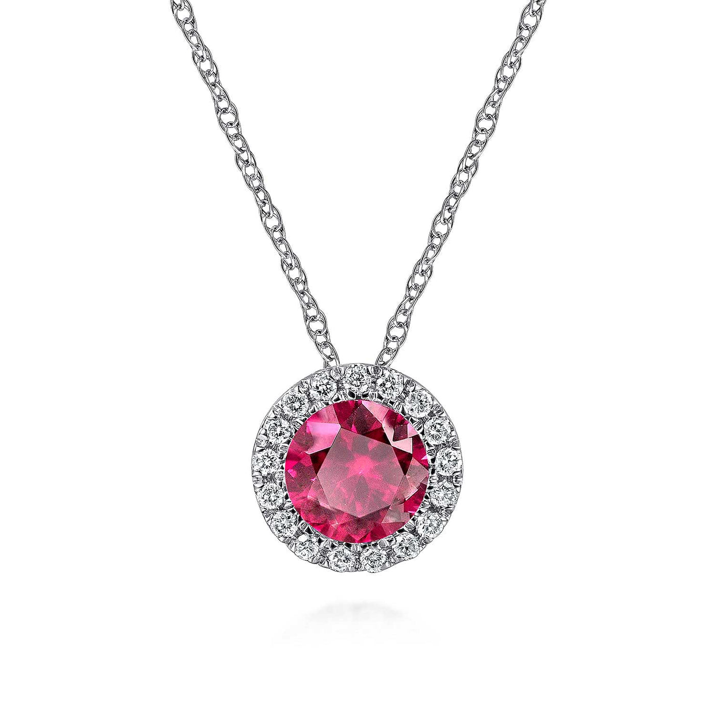 Gabriel & Co. 14k White Gold Halo Diamonds and Ruby Necklace – NK2824W45RA