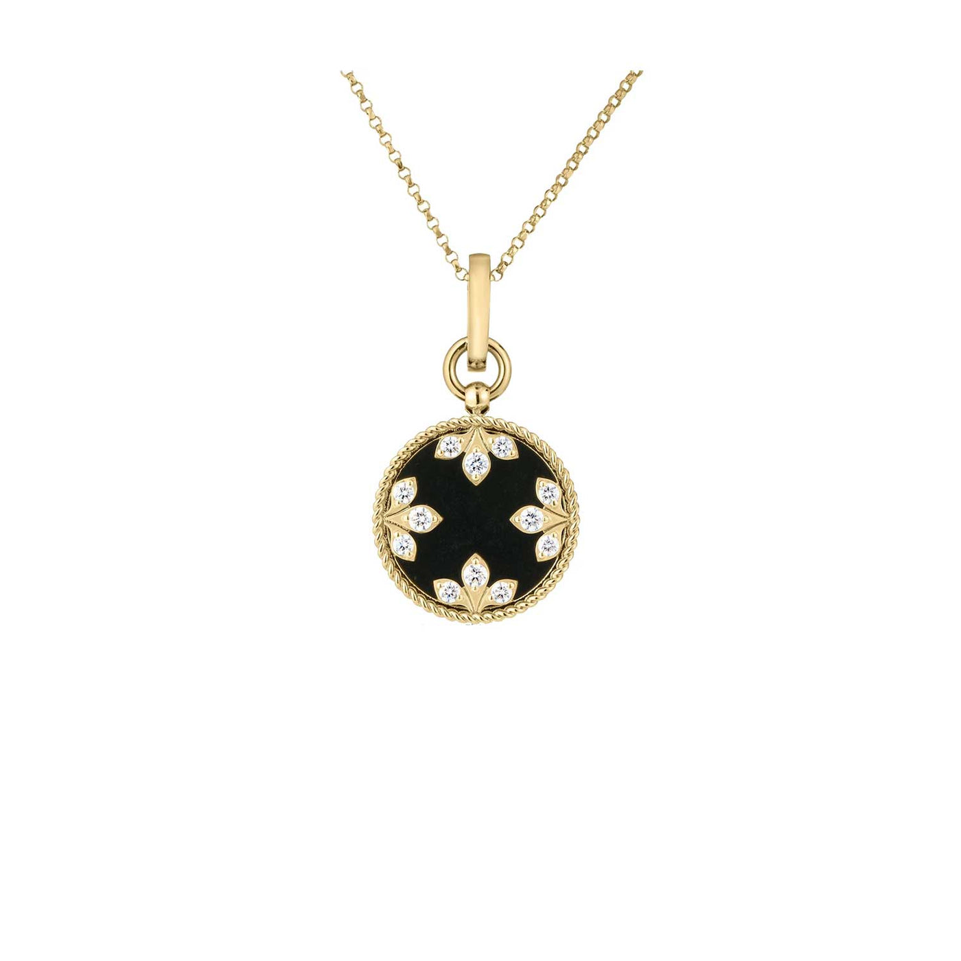 Roberto Coin 18k Yellow Gold Black Jade Ventian Princess Diamond Circle Pendant Necklace – 8883445AY17XB