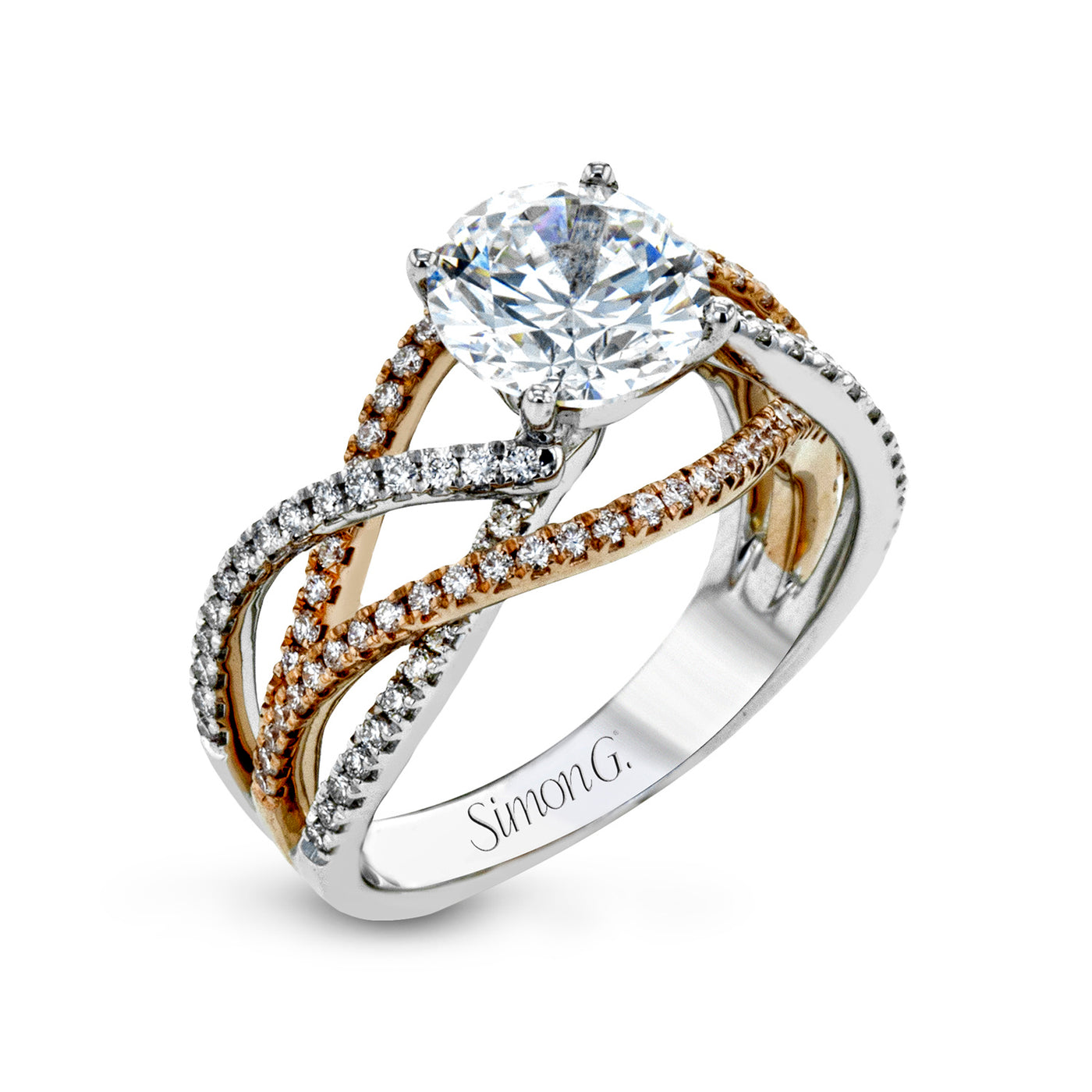 Simon G 18k White & Rose Gold Round Contemporary Diamond Semi-Mount Engagement Ring – LR2125