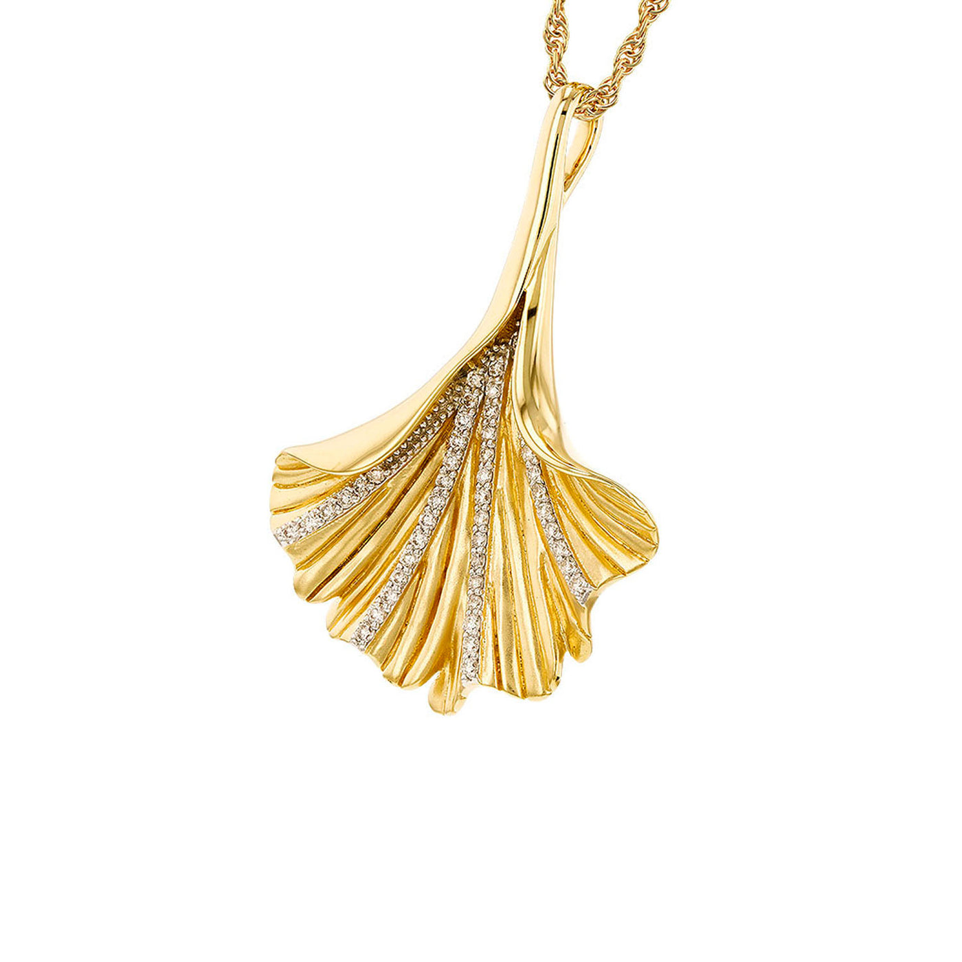 Allison Kaufman 14k Yellow Gold Diamond Leaf Pendant Necklace – N8548