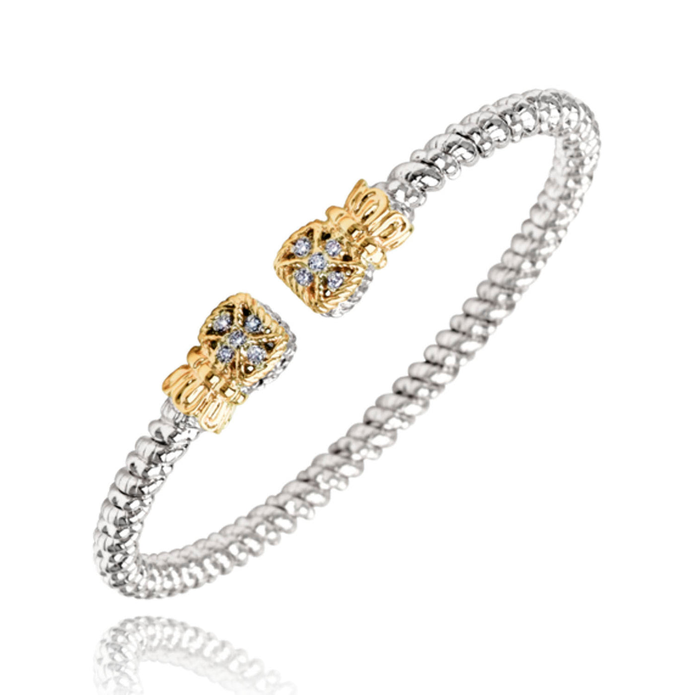 Vahan Sterling Silver and 14k Yellow Gold Moiré Beaded® Bangle Bracelet – 22422D03