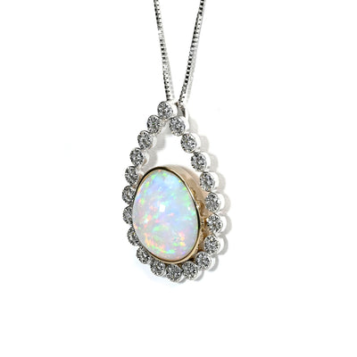 Heera Moti 14k White & Yellow Gold Opal and Diamond Free Form Pendant – HMO