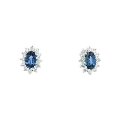 Tosco International 14k White Gold Halo Diamonds with Sapphires Oval Post Earrings – ESHO28SAP
