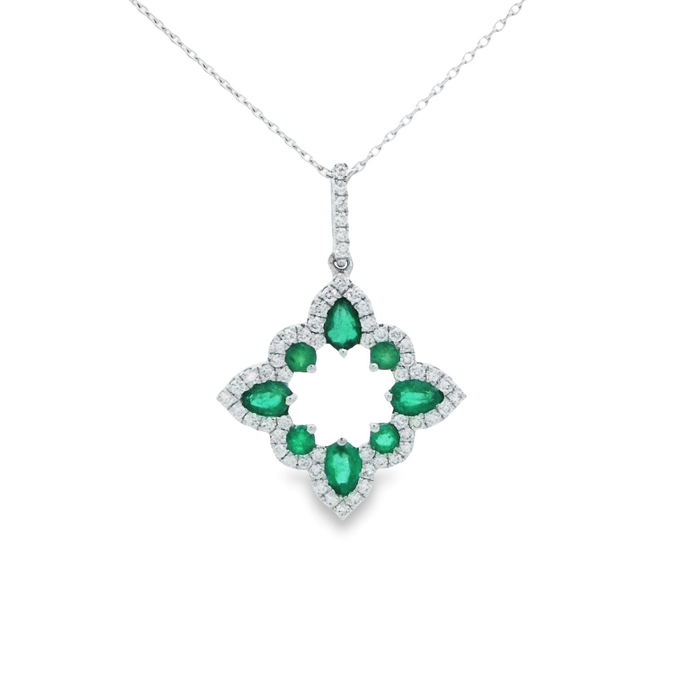 Prima Diamond 14k White Gold Emeralds and Diamonds Drop Pendant – PP977DE
