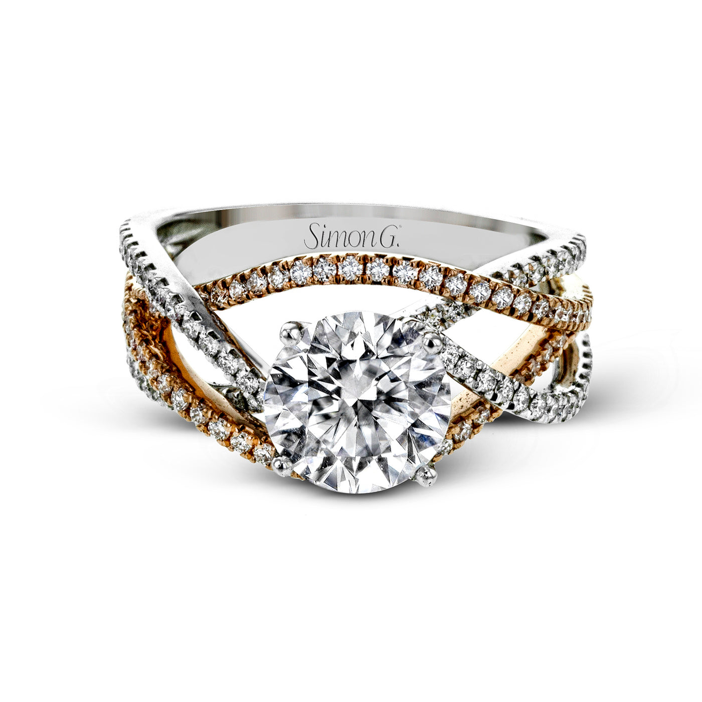 Simon G 18k White & Rose Gold Round Contemporary Diamond Semi-Mount Engagement Ring – LR2125