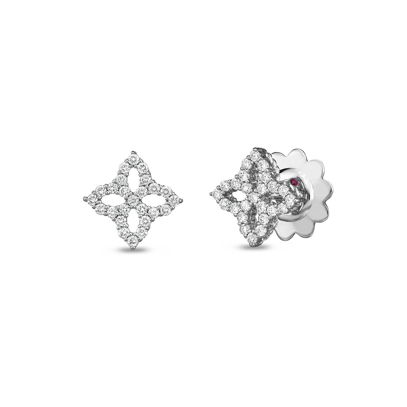 Roberto Coin 18k White Gold Princess Flower Outline Stud Diamond Earrings – 8882348AWERX