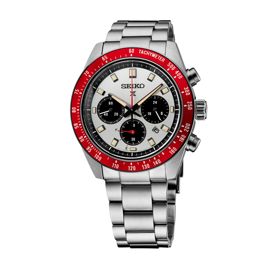 SEIKO クロノグラフ 腕時計 ホワイト/レッド ソーラー Seiko Prospex Speedtimer Solar – SSC945 – Little Treasury Jewelers