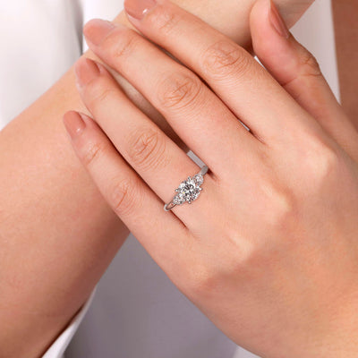 Gabriel & Co. 14k White Gold Round Three-Stone Halo Diamond Semi-Mount Engagement Ring – ER16252R6W44JJ.CSCZ