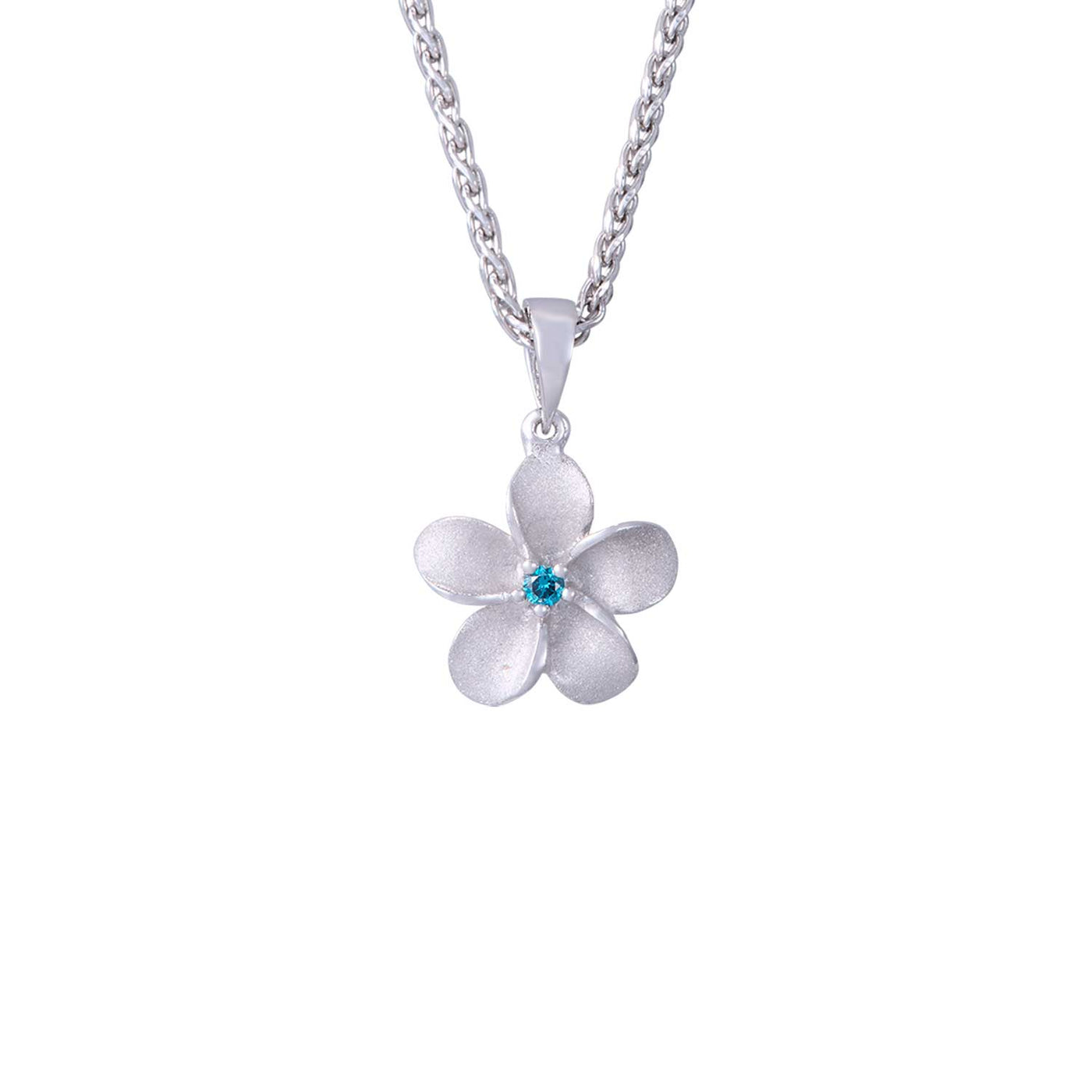Denny Wong Designs 14k White Gold Plumeria Diamond Flower Pendant Necklace – FPP-08SBD2W