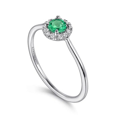 Gabriel & Co. 14k White Gold Diamonds and Emerald Halo Ring – LR51264W45EA