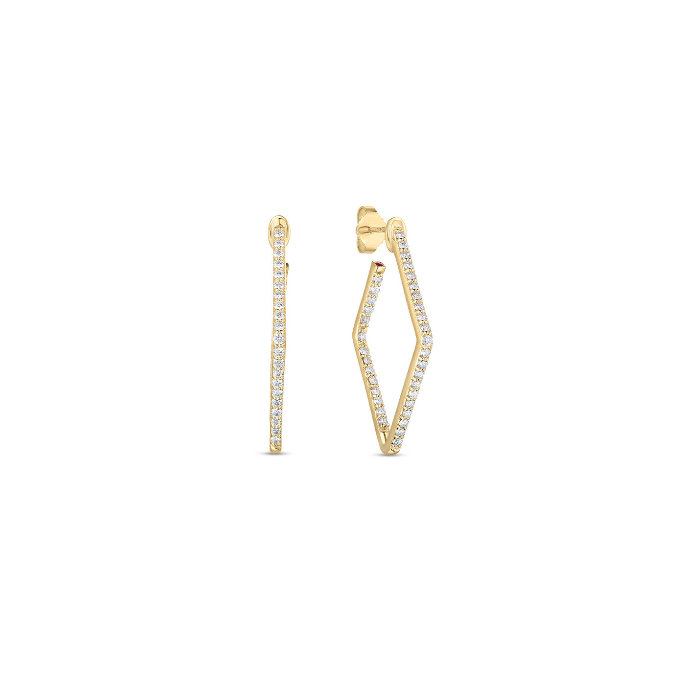 Roberto Coin 18k Yellow Gold Classic Square Diamond Hoop Earrings – 111456AYERX0