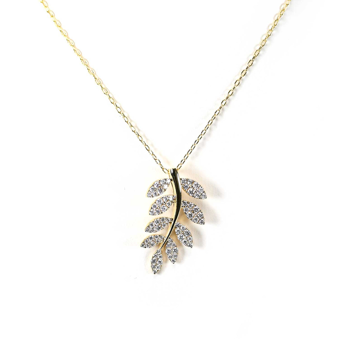 Afarin Co 18k Yellow Gold Leaves Diamond Drop Pendant Necklace – 70524