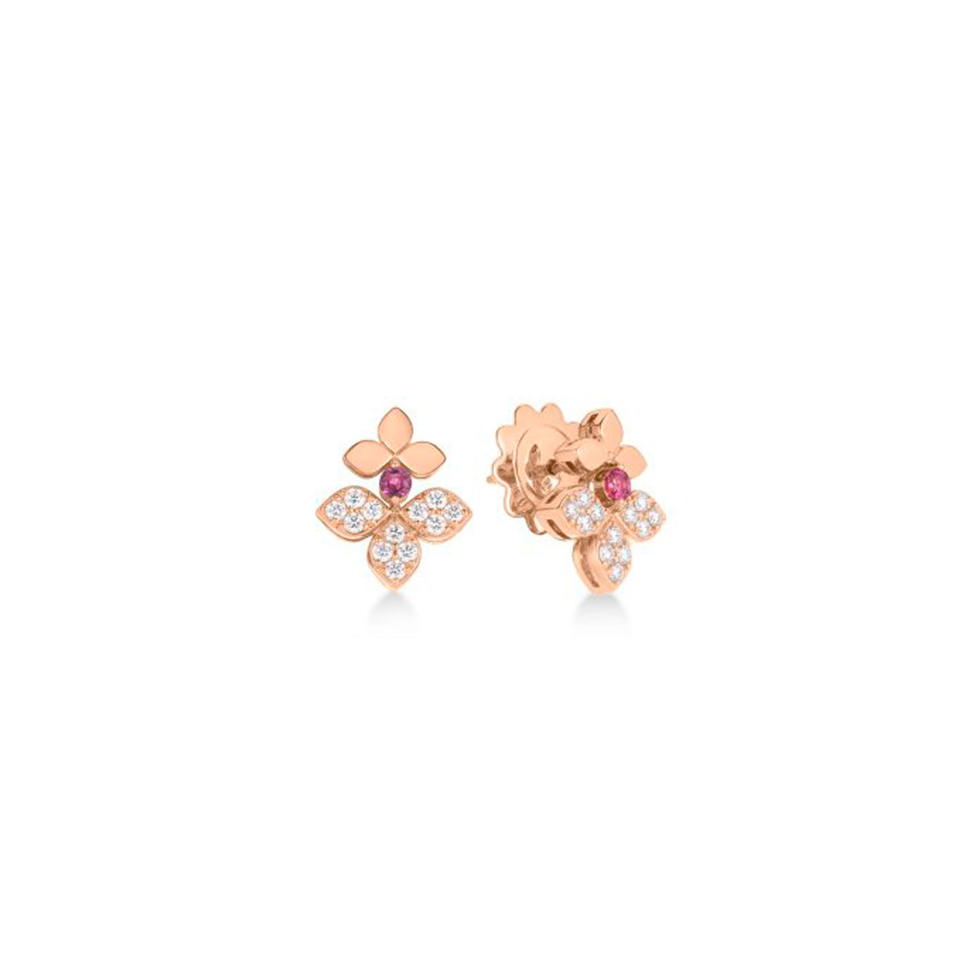 Roberto Coin 18k Rose Gold Love in Verona Flower Diamond Post Earrings – 8883698AXERXR