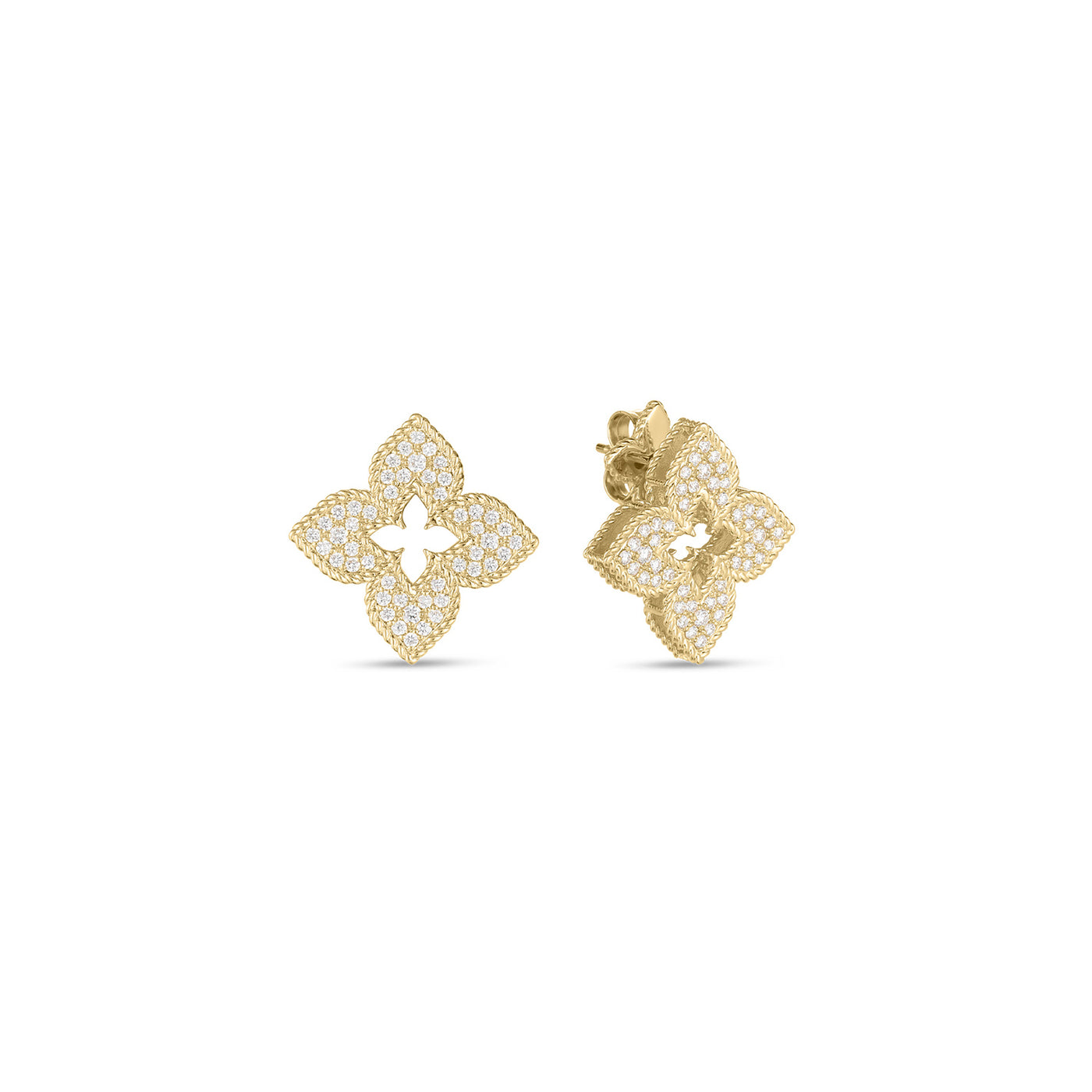 Roberto Coin 18k Yellow Gold Venetian Princess Flower Stud Diamond Earrings – 7773266AYERX