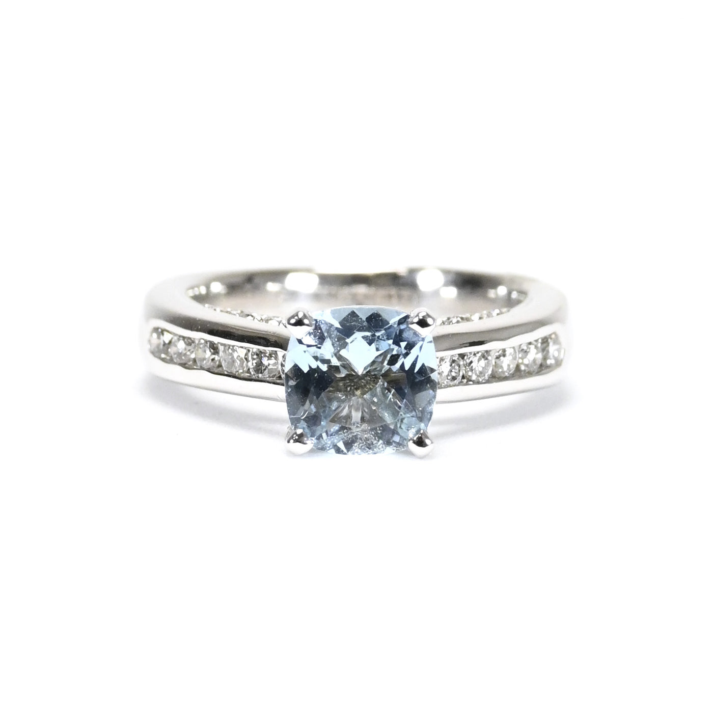 Little Treasury 14k White Gold Solitaire Aquamarine and Diamonds Engagement Ring – 43970