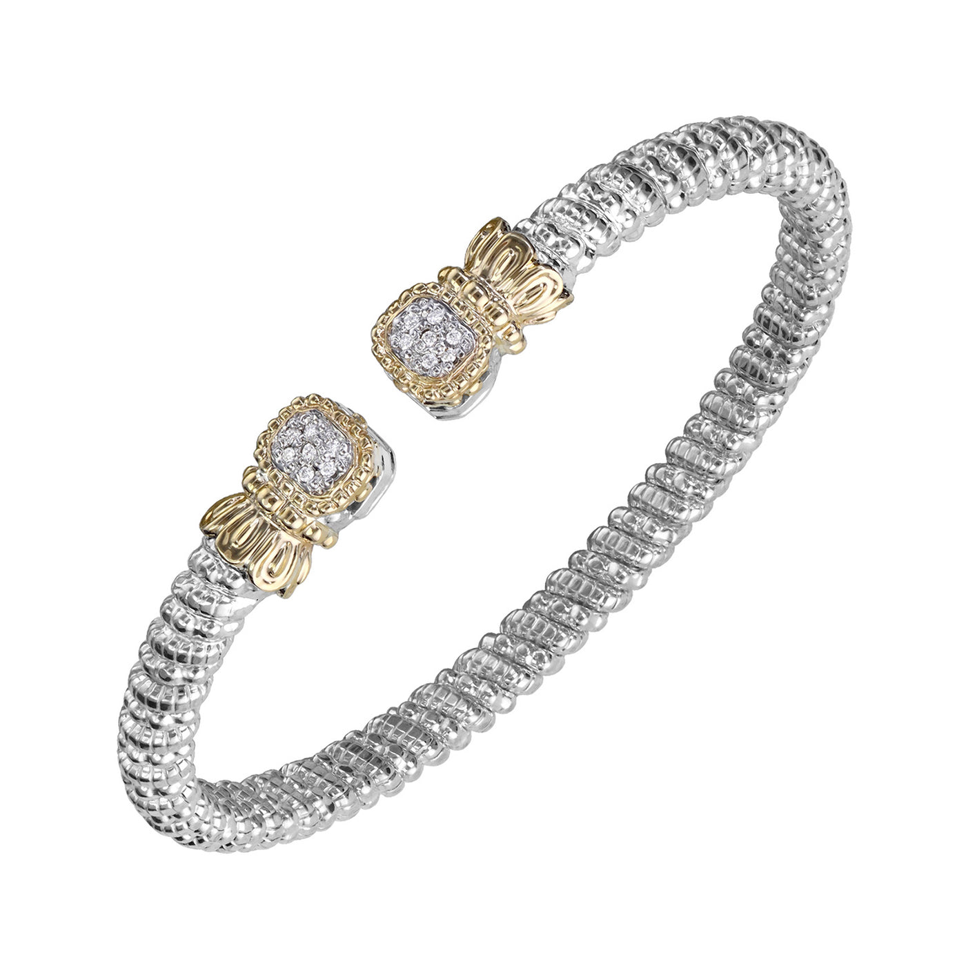 Vahan Sterling Silver and 14k Yellow Gold Moiré Beaded® Cuff Bracelet with Diamonds – 21645D