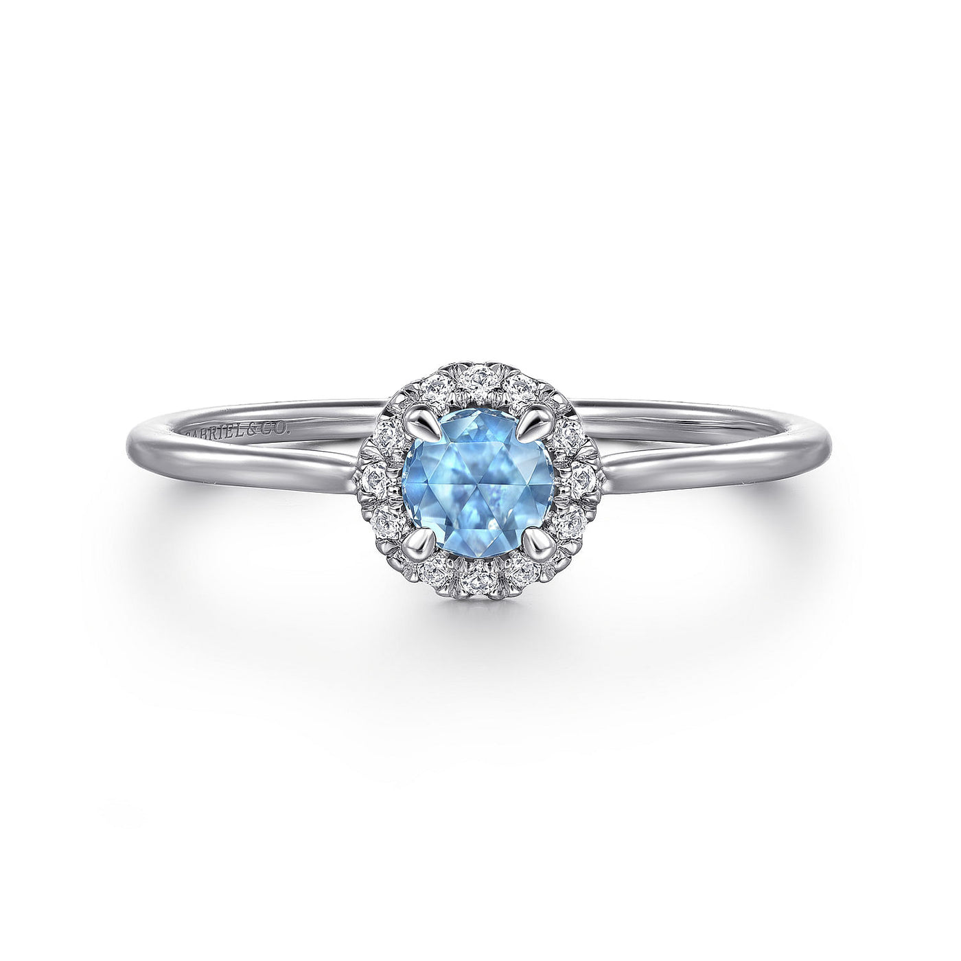 Gabriel & Co. 14k White Gold Diamond and Blue Topaz Halo Ring – LR51264W45BT