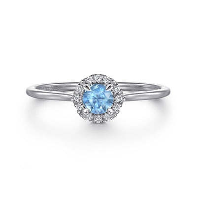 Gabriel & Co. 14k White Gold Diamond and Blue Topaz Halo Ring – LR51264W45BT