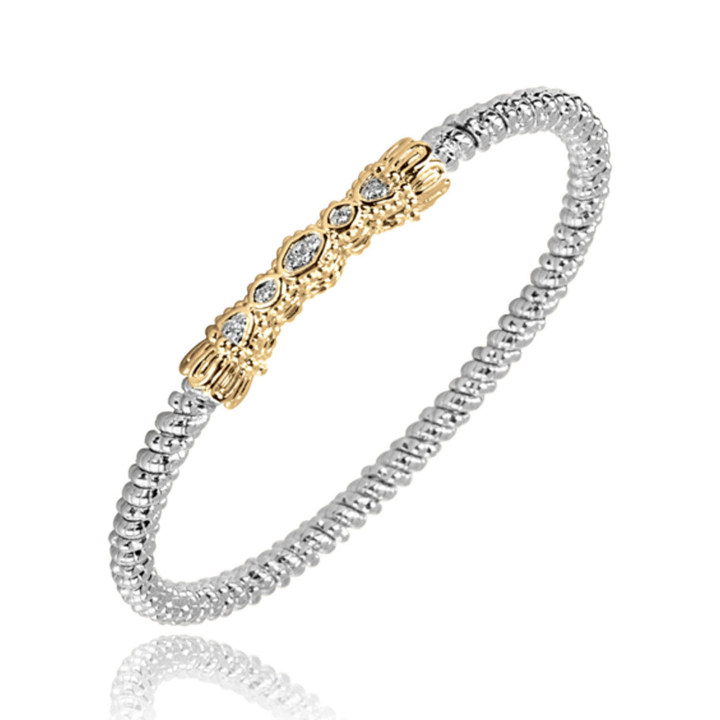 Vahan Sterling Silver and 14k Yellow Gold Moiré Beaded® Bangle Bracelet – 22521D03