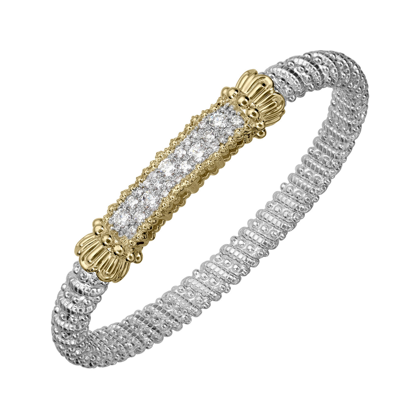Vahan Sterling Silver and 14k Yellow Gold Moiré Beaded® Bangle Bracelet with Diamonds – 23452D06