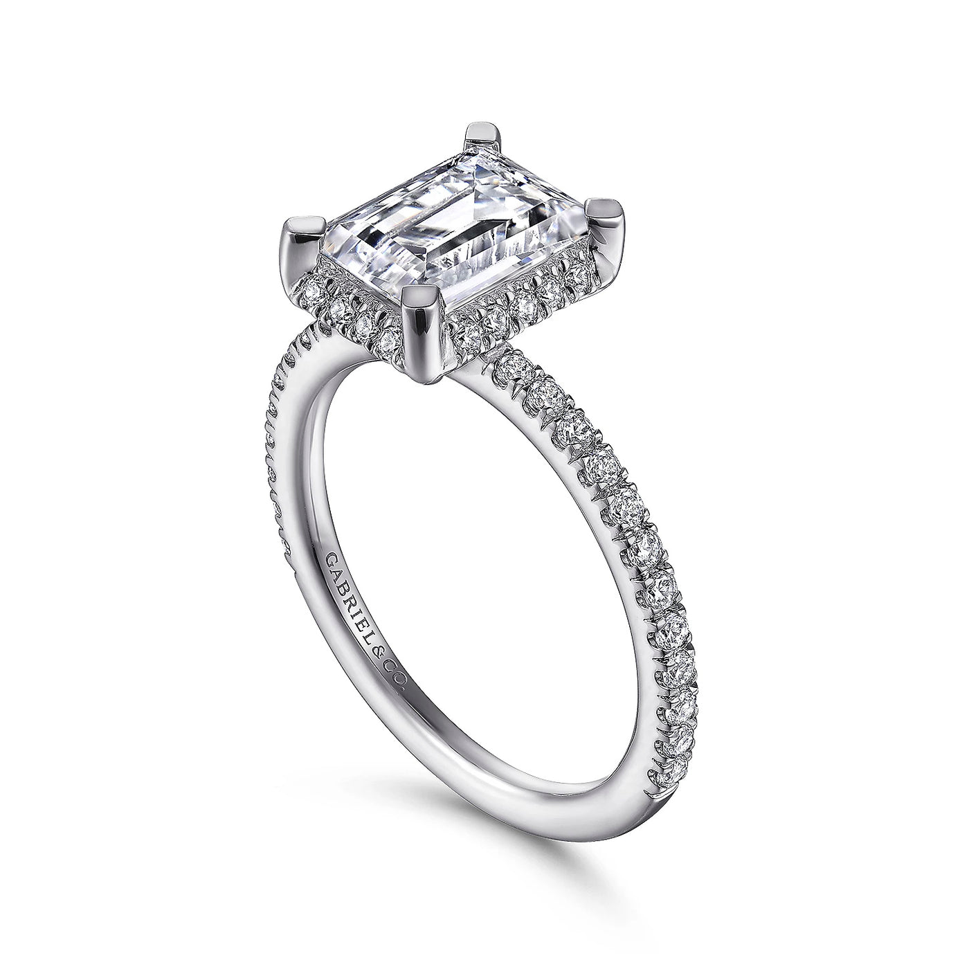 Gabriel & Co. 14k White Gold Emerald Cut Hidden Halo Diamond Semi-Mount Engagement Ring – ER14719E8W44JJ.CSCZ