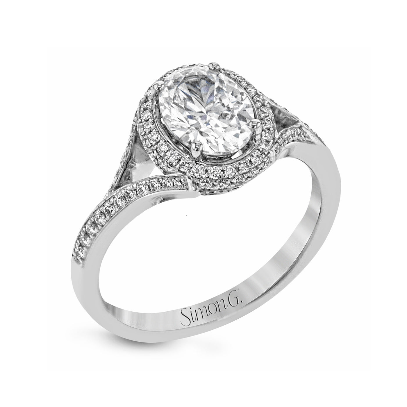 Simon G 18k White Gold Round Split Shank Diamond Semi-Mount Engagement Ring – MR2347-A