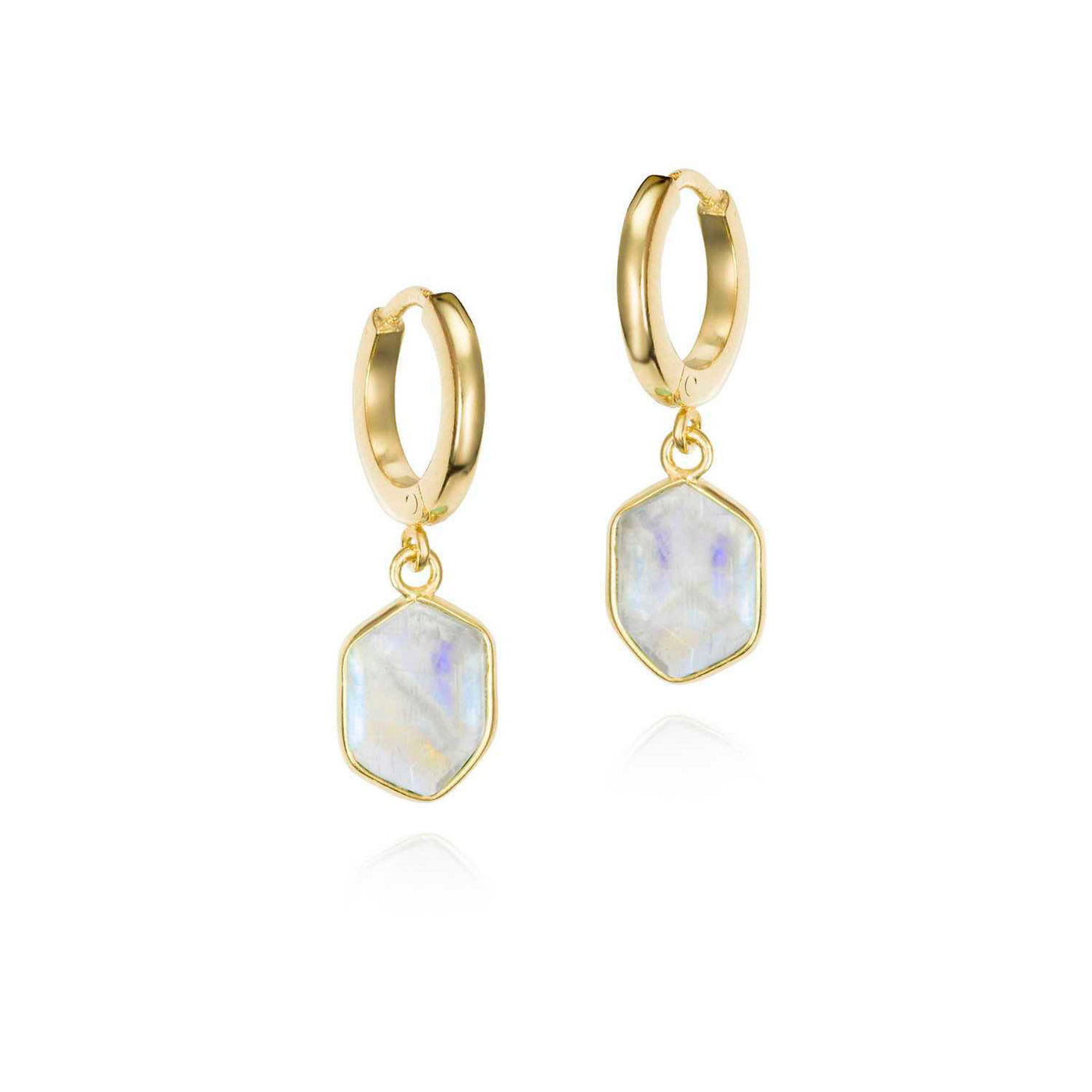 Jorge Revilla Sterling Silver 18k Yellow Gold Vermeil Geo Drop Moonstones Earrings – PE129-83/ESO